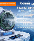 Beast Portable Misting Fan With 36000mAh Battery shown on icy surface with charging phone