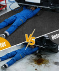 Comparison image showing Extra Large Garage Floor Mat Heavy Duty Oil Absorbent Parking Mat With Waterproof Non Slip Backing in use.