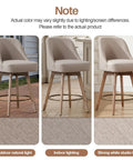 Set of 3 Counter Height Bar Stools with Backs, Modern Mid Century Swivel Chairs with Wood Legs, Linen Upholstery in Sand