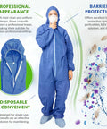 Person wearing Blue Disposable Coveralls With Hood In Large Size Tri Laminated SMS Polypropylene Work Suit with zipper