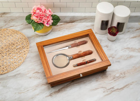 Wood Handle Letter Opener Turning Kit With Durable Zinc Alloy Built To Last Corrosion Resistant Chrome Finish displayed in case