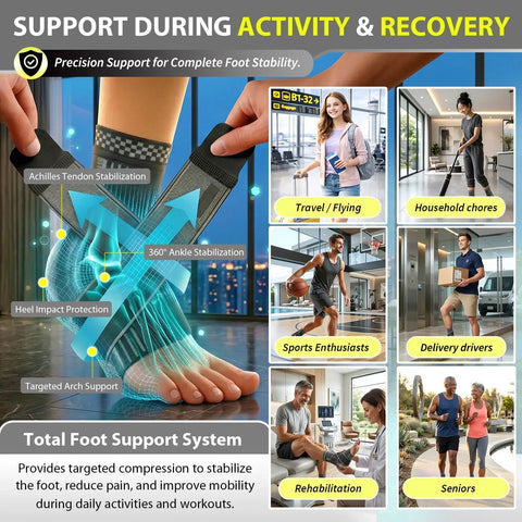 Ankle Brace With Strap For Pain Relief From Sprains And Plantar Fasciitis, Achilles Tendonitis Support, Durable Black Size L demo