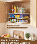 Heavy Duty Expandable Three Tier Kitchen Cabinet Organizer And Pantry Shelf Rack for Plastic Wrap and Snack Boxes in cabinet.