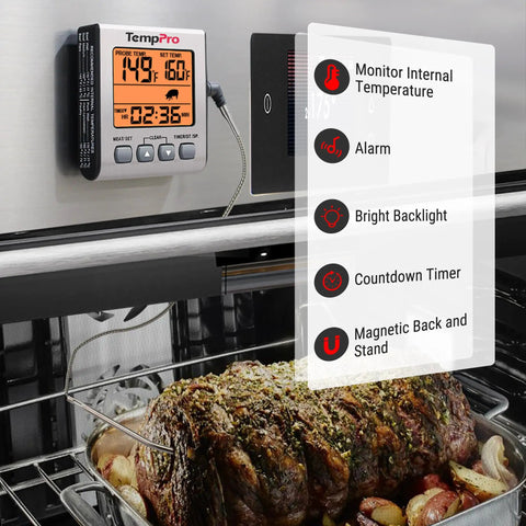 Digital Meat Thermometer For Grilling And Cooking With Backlit Display And Kitchen Timer Pro Grade Grill Thermometer For Smoker