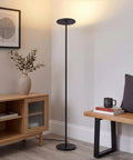 Sky Flux Dimmable LED Floor Lamp With 3 Light Modes For Living Room And Office Tall Torchiere Standing Torch Style Perfect For Bedroom And Reading 2700 Lumens Soft White 4000K Black in a modern living room
