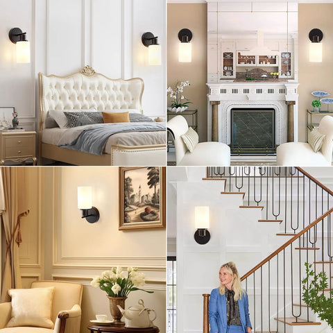 Farmhouse Style 2 Light Wall Vanity Light Fixture With Glass Shades Dope Look For Powder Room Hallway Or Kitchen E26 Base UL Listed Matte Black Metal Wall Mount Vanity Lighting in various home settings