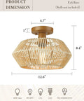 Product dimension of Handmade Rattan Ceiling Light Fixture With Woven Shade Boho Style Semi Flush Mount 13 Inch Ceiling Lamp
