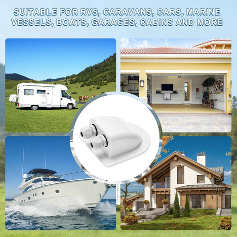 Dual Waterproof Solar Cable Entry Gland For RV And Boat Built Tough With IP68 Rating And Silicone Gasket Keeps Solar Connections Safe From Water Dust And Corrosion., shown for RVs, boats, garages, and cabins