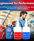 Nanoxa thread locker set with red permanent and blue removable bottles, 50 ml each