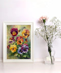 Flower Diamond Art Kit For Adults 5D Diamond Painting Set For Beginners with framed floral artwork and vase on a table