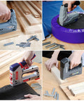 Heavy Duty Galvanized T50 Staples And 18 Gauge Brad Nails 7500 Count Bulk Packs used in various woodworking projects with pneumatic tools.