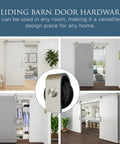 Classic Interior Sliding Barn Door Kit With Two Piece Track 72 Inch Satin Nickel Finish shuttered in various room designs.