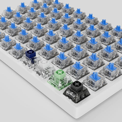 Crystal Blue Mechanical Keyboard Switch Kit, 54 Piece Set With 50 Crystal Blue Clicky Switches And 4 Kailh Experience Switches Including Bamboo White Pro Ink Melodic Navy Pro For Snappy, Responsive Clicky Feedback. Mechanical keyboard switch kit with clear housings and blue stems