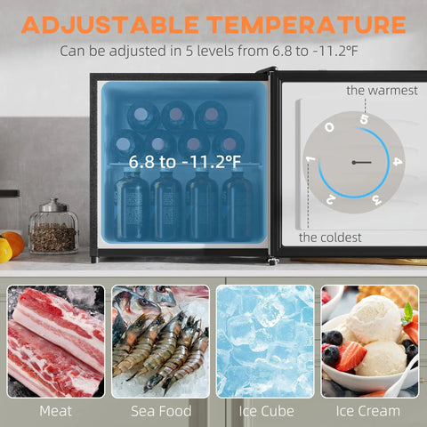 1.1 Cubic Foot Countertop Mini Freezer In Sleek Black Featuring Removable Shelves To Handle Your Daily Frozen Stash Effortlessly In Dorms Apartments Or Home Offices While Saving Precious Counter Space, with adjustable temperature settings.
