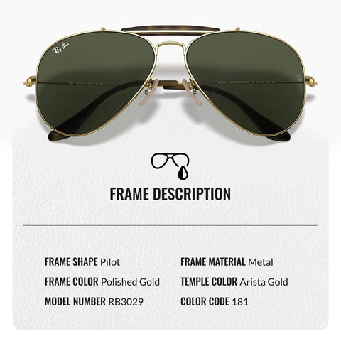 Pilot Shape Non-Polarized Sunglasses With G-15 Green Lens For Men And Women, polished gold pilot frame, eyewear kit included