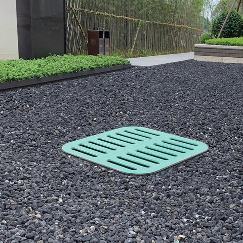 Heavy Duty Square Catch Basin With Grate For Yard Drainage 15.7 x 15.7 In Debris Basket Outdoor installation on gravel