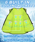 Inside view of Boss-Level Cooling Vest that holds eight cold ice packs featuring 6 built-in cooling pockets, high visibility design.