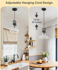 Killer Matte Black Pendant Light With Handcrafted Seeded Glass Shade For Kitchen Island Dining Table, adjustable 59 inch cord