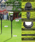 Solar Flickering Flame Outdoor Torch Lights For Garden Decor Waterproof 12 LED Torches with solar panel and switch details