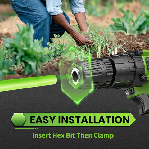 Effortless No Fuss Garden Auger Drill Bit For Planting 1.6 Inch Diameter 16.5 Inch Long Post Hole Digger And Bulb Planter shown in use