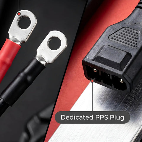 Heavy Duty 50 Amp Extension Cable 8 Awg Copper Bidirectional Fast Charging Cord Featuring Rock Solid Pps Power Management close-up of terminals and PPS plug.