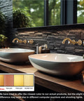 Widespread Bathroom Sink Faucet Wall Mount With Three Holes And Double Handles Solid Brass Lavatory Basin Mixer Tap Hot Cold Sign Indicators Antique Brass Finish Heavy Duty Commercial Grade Bath Faucet Built To Last alongside dual modern basins in a contemporary bathroom setting.