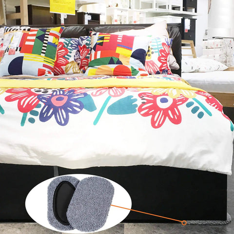 8-Piece Furniture Moving Kit For All Floor Types 2-In-1 Reusable Sliders With Sock Gliders next to patterned bedding