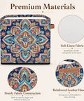 Foldable Paisley Mandala Storage Basket 13 Inch Cube with soft linen fabric and reinforced leather handles for organization.