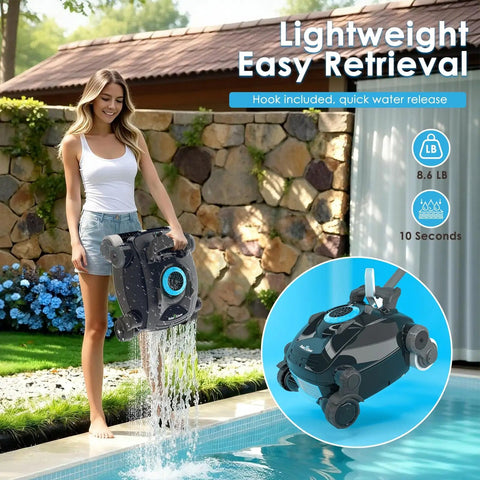 Effortless Cordless Robotic Pool Cleaner With Wall Climb Lightweight Build For Easy Breezy Cleaning Long Battery Life 8L Capacity Dual Motor Power Auto Pool Vacuum For Inground And Above Ground Pools Up To 1100 Sq Ft Blue