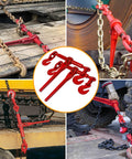 Heavy Duty Ratchet Binders Three Eighths To One Half Inch Four Pack Nine Thousand Two Hundred Fifteen Lbs Working Load G70 Hooks Adjustable Length For Grade Seventy To Eighty Chains Tie Down Hauling And Towing Red on various vehicles