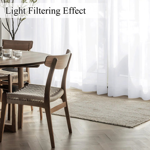 White Privacy Curtains Four Panels Light Filtering Rod Pocket Top Window Drapes 42 Inch Wide By 63 Inch Long Each in dining room.
