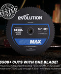 Evolution EVOMAX 14-inch steel-cutting saw blade, 80T, anti-vibration.