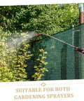 4 Pack Garden Sprayer Nozzles Easy Install Plastic Atomizing Nozzles spraying water on plants in a green garden setting.