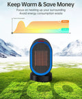 Compact 600W PTC Ceramic Space Heater With 45 Degree Oscillation For Fast Indoor Heating Ideal For Bedroom And Home Office Portable Personal Heater In Black on a green field with eco-friendly message