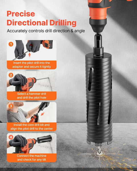 VEVOR core drill bit, 3-inch diameter, diamond dry coring bit with adapters, pilot drill and hex wrench
