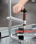 Deep Throat F Clamp for Welding Heavy Duty Bar Clamp with 15 5 8 Inch Jaw Opening, steel clamp in use on metal surface