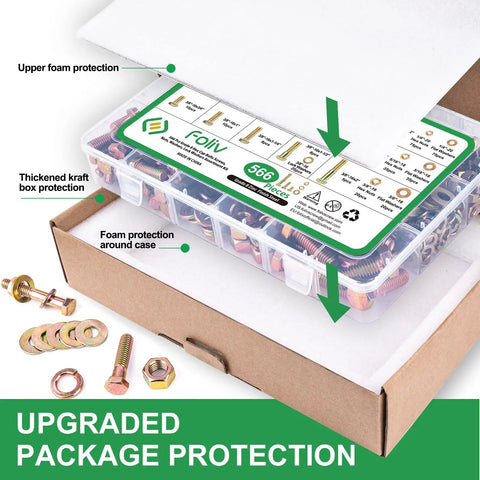 Heavy Duty Grade 8 Alloy Steel SAE Hex Bolts Nuts Kit With Fifteen Common Sizes in transparent case showing packaging