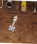 Built Like A Tank Stainless Steel Sliding Door Hanger With Double Bearing Track Rollers on wooden surface next to tools.