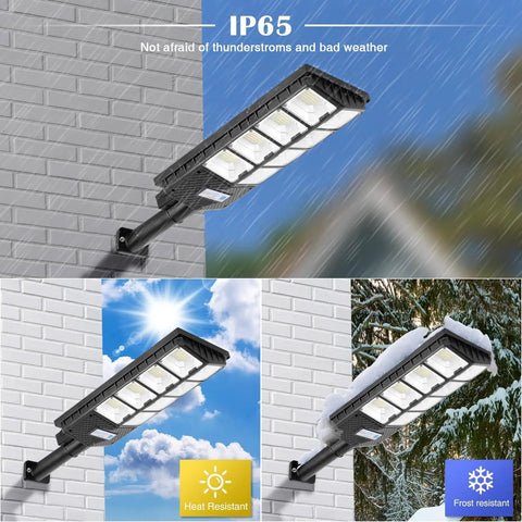 Ultra Bright Solar Street Lights Outdoor Waterproof 6500K 10000LM Flood Lights With 448 LEDs Dusk To Dawn Wide Angle Motion Sensor Remote Control For Yard Parking Lot Area Lighting 2 Pack