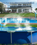 2 In 1 Pool Fountain With 360 Degree Adjustable Dual Spray Heads And A Retractable Height Pole in use, blue pool setting