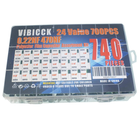 Beefy 740 Piece Capacitor Kit With 24 Value Metalized Mylar Film Capacitors 0.22nF To 470nF At 100V DC Tolerance 5 Percent
