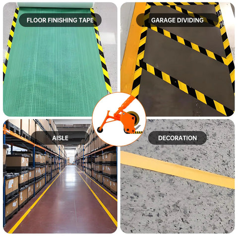 Heavy Duty Floor Tape Applicator For Driveways And Warehouses With Manual Push Marking Tool Non Slip Grip Adjustable Pressure Reusable Tape Roller Workhorse Includes Three Refill Rolls For Aisles And Sports Courts, orange applicator