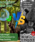 Comparison of Bear Proof Camping Hanging Kit With 15L Scent Proof Bag versus bear canister with bear in forest