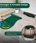 Par 3 Putting Green Mat 10 Foot By 3 Foot With 3 Cups Flag And Hole Covers For Indoor Outdoor Practice rolled and setup view