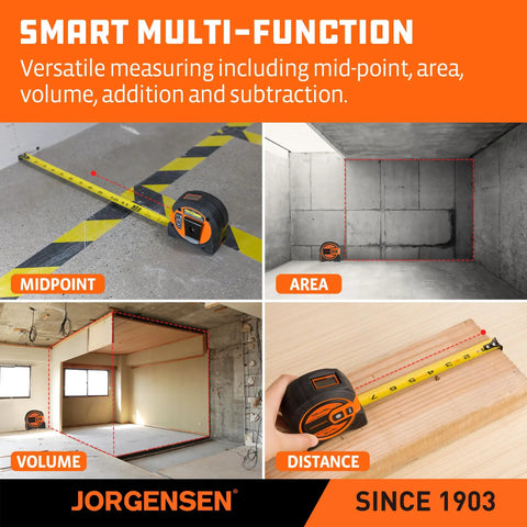 Smart multi-function measuring with Straight Fire 2 In 1 Laser Tape Measure With 135 Ft Beam Range And 16 Ft Steel Ruler.