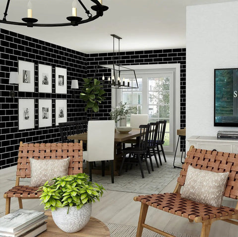 Interior with Dope Brick Pattern Peel And Stick Wallpaper Vinyl Roll Self Adhesive For Kitchen Subway Plaid Modern Tile Look.
