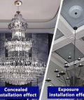 Heavy Duty Electric Chandelier Hoist With Super Long 19 Foot Lifting Stroke For High Ceiling Villus And Home Cleaning Winch System Motorized Lifter supports elegant exposed and concealed chandelier designs.
