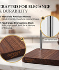 Solid Black Walnut Pour Over Coffee Maker Stand With Adjustable Stainless Steel Dripper Holder And Premium Wooden Brewing Station with engraved logo.