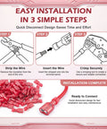 200 Pcs Red Nylon Female Spade Connectors For Quick Electrical Disconnects With Tinned Brass Core And Self-Stripping Crimp Insulated Terminals Totally Made To Fit 22 To 16 Awg Wiring Runs Securely., red female spade connectors with crimp tool steps