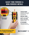 Person using MultiScanner 740 Electronic Wall Scanner With Built In Erasable Marker For Studs Metal And Live Wire Detection. LCD screen magnified.